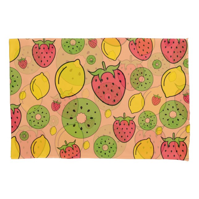 Papel de parede frutado: morangos, limões, kiwis. (Frente)