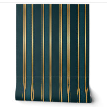 Papel de Parede Listrado Luxuoso Azul Verde Dourad