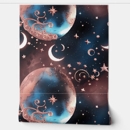 Papel de Parede - Lua Celestial em Rosa Dourado