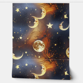 Papel de Parede - Lua Celestial Laranja Fogo