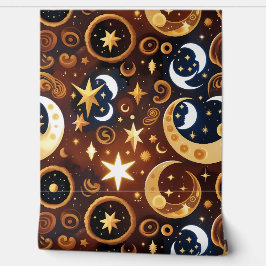 Papel de Parede - Lua Celestial Ócre Dourado