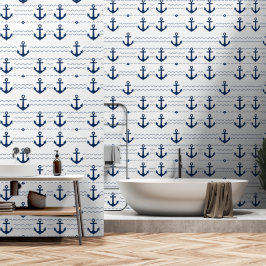 Papel de Parede Náutico Onda Âncora Marinha