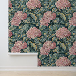 Papel de parede rosa e verde Hydrangea