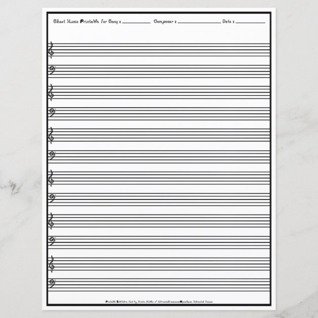 Papel de Partitura Manuscrito Linhas da pauta Clav (Frente)