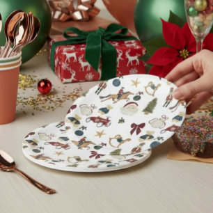 Papel de Prato com Padrão de Brinquedos de Natal e