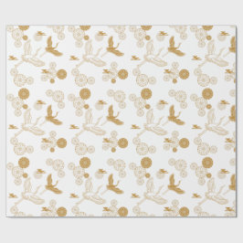 PAPEL DE PRESENTE 縁起の良い金色の日本の鶴模様