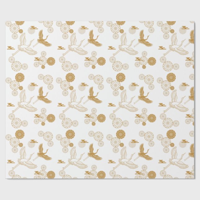 PAPEL DE PRESENTE 縁起の良い金色の日本の鶴模様 (Aberto)