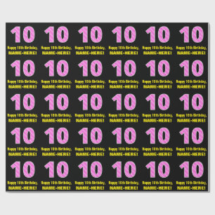 Papel De Presente 10º aniversário: Listras e Corações Rosa "10" 