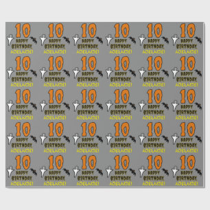 Papel De Presente 10º aniversário: Tema do Dia das Bruxas, Nome Pe