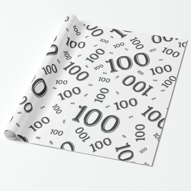 Papel De Presente 100º Padrão Aleatório de Números Preto/Branco Gran (Desenrolado)