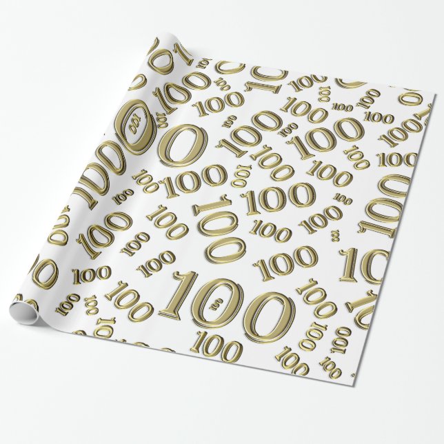 Papel De Presente 100º Padrão Aleatório Dourado/Branco Grande (Desenrolado)