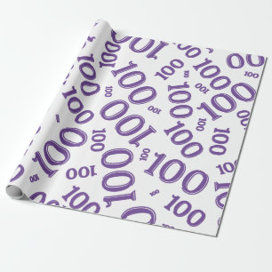 Papel De Presente 100º Padrão Aleatório Roxo/Branco Grande