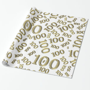 Papel De Presente 100th Ouro do aniversário e teste padrão branco
