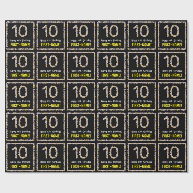 Papel De Presente 10.o Aniversário: Número de Flores, Nome Personali (Aberto)