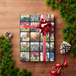 Papel De Presente 10 Quadros Pretos Arredondados com Modelo de Grade