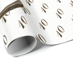 Papel De Presente 10o Ouro elegante do aniversário de casamento da