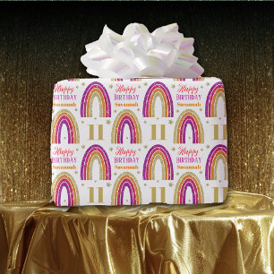 Papel De Presente 11 Birthday Pink - Nome Personalizado da Glitter