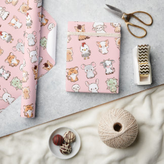 Papel De Presente 12 Animais Kawaii do Zodíaco Chinês