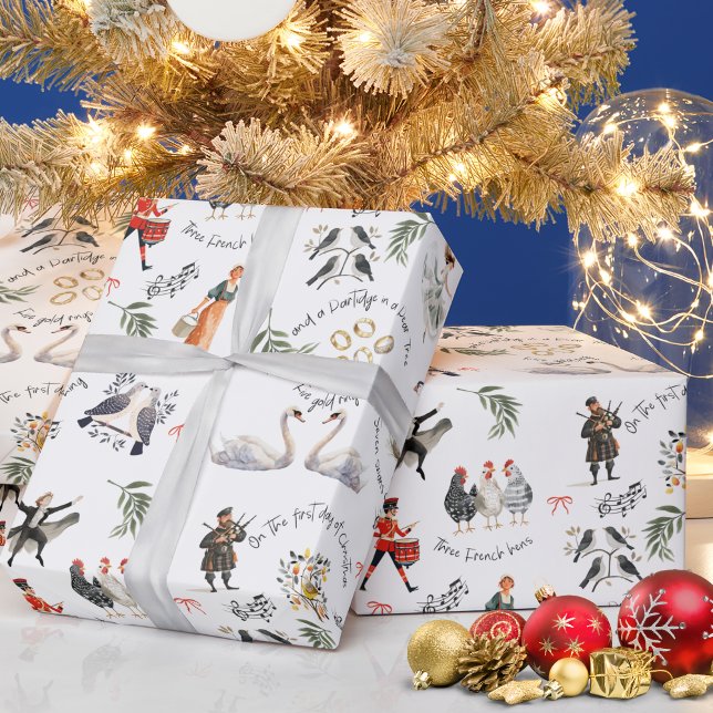 Papel De Presente 12 Days of Christmas Holiday (12 Days of Christmas Vintage Gift Wrapping Paper
)