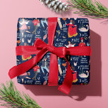 Papel De Presente 12 dias de azul de Natal<br><div class="desc">Vergonhosa mão de ilustração natalícia pintada por Caroline Bonne Müller com 1 papagaio numa pera, 2 tartarugas, 3 galinhas francesas, 4 chamando aves, 5 anéis de ouro, 6 gansos por postura, 7 cisnes a nadar, 8 moças a ordenhar, 9 senhoras a dançar, 10 senhores a saltar, 11 pipers e 12...</div>