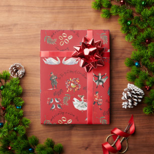 Papel De Presente 12 Dias de Natal Festa Vermelha