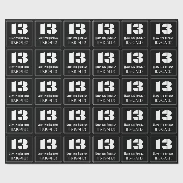 Papel De Presente 13 Aniversário: Art Deco Inspirou Olhar "13" & Nom (Barra)