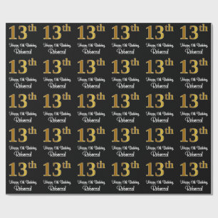 Papel De Presente 13 Aniversário: Aspecto Dourado elegante de Faux 
