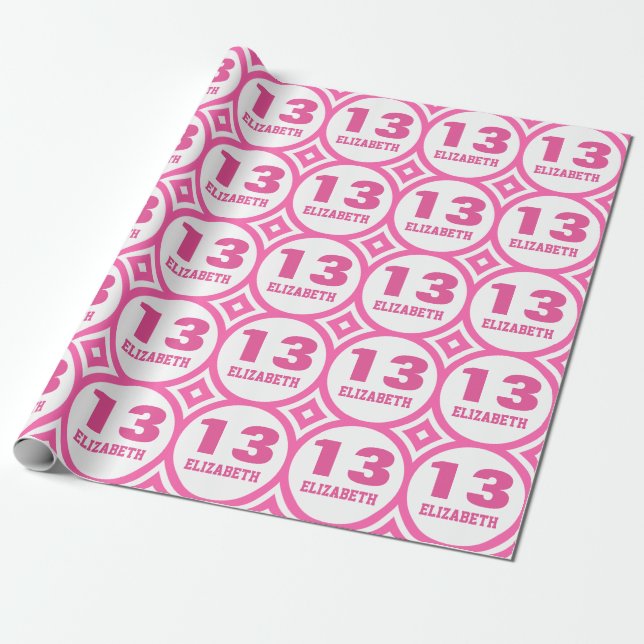 Papel De Presente 13 branco rosa, TEAAAAAAniversário Nome Personaliz (Desenrolado)