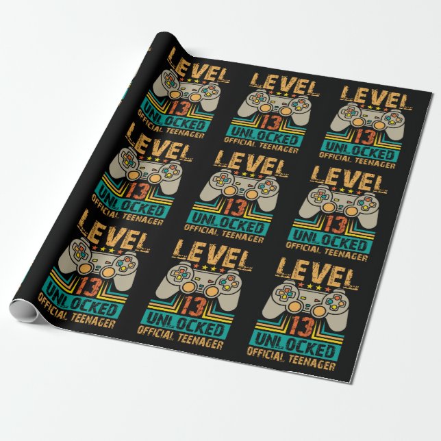 Papel De Presente 13th Birthday Gift Boys Level 13 Unlocked Official (Desenrolado)