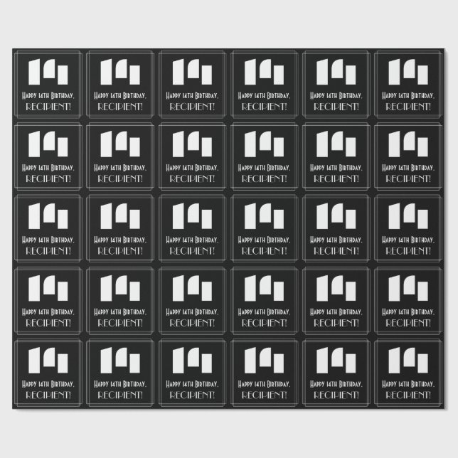 Papel De Presente 14 Aniversário: Art Deco Inspirou "14" & Nome (Aberto)