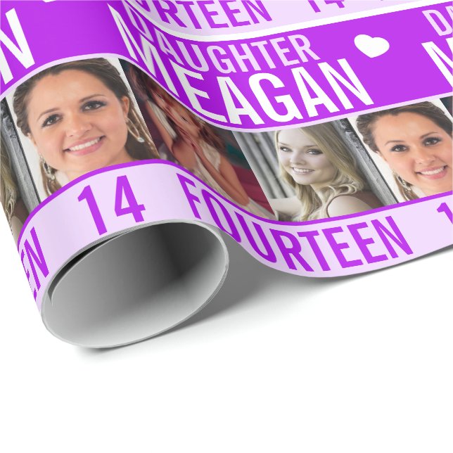 Papel De Presente 14 de aniversário três fotos, filha roxa (Ponta do rolo)