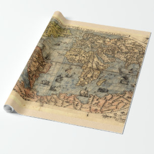Papel De Presente 1565 Mapa Antigo do Mundo de Forlani Cartografia V