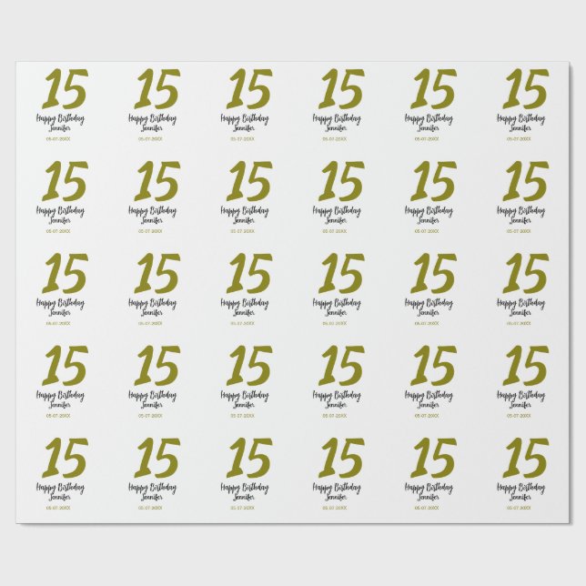 Papel De Presente 15 aniversário quiencenera adicionar data ano ouro (Aberto)