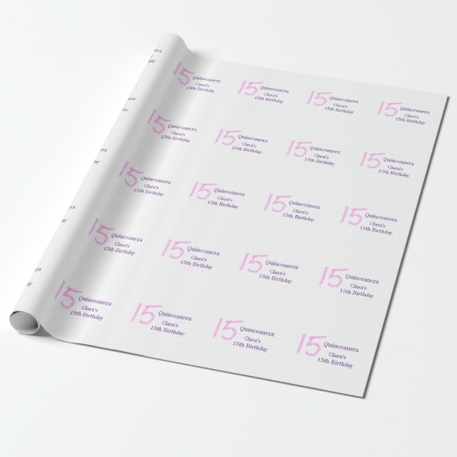 Papel De Presente 15 de Quinceanera, modelo de relva rosa (Desenrolado)