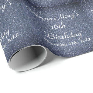 Papel De Presente 16º Aniversário Glittery Sparkle Custom Dusty Blue