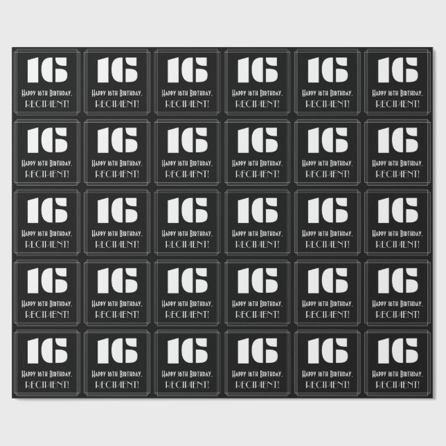 Papel De Presente 16.º aniversário: Art Deco Inspirou o Olho "16" &  (Aberto)