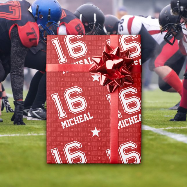 Papel De Presente 16.º Aniversário Nome Personalizado Tipografia Ver (Criador carregado)