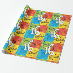 Papel De Presente 16o aniversário feliz colorido