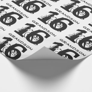 Papel De Presente 16o Aniversário para um neto, texto preto no