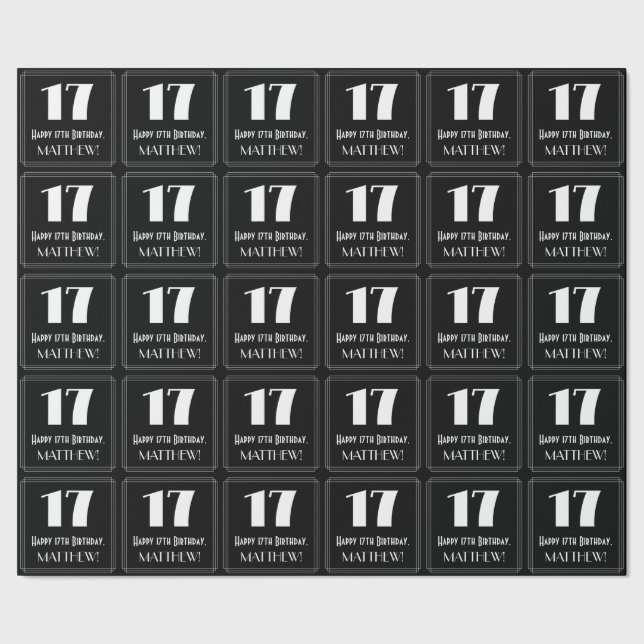 Papel De Presente 17.º aniversário - Art Deco Inspirou "17", Nome (Barra)