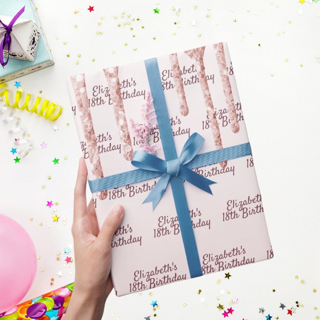 Papel De Presente 18º Aniversário pingado de rosa dourado (Criador carregado)