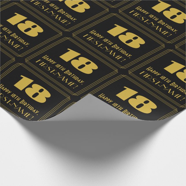 Papel De Presente 18.º aniversário - Art Deco Inspirou "18" & Nome (Ponta)