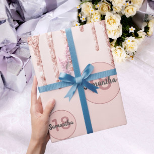 Papel De Presente 18 anos, pingos de rosa dourado com pincelete