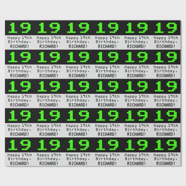 Papel De Presente 19º aniversário - Estilo Nerdy / Geeky "19" e Nome (Aberto)