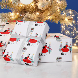 Papel De Presente 1950 Natal Vintage Senhora com Terrier Escocês
