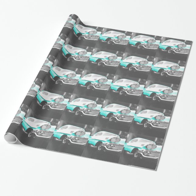 Papel De Presente 1958 chevy impala azul brilhante carro clássico (Desenrolado)