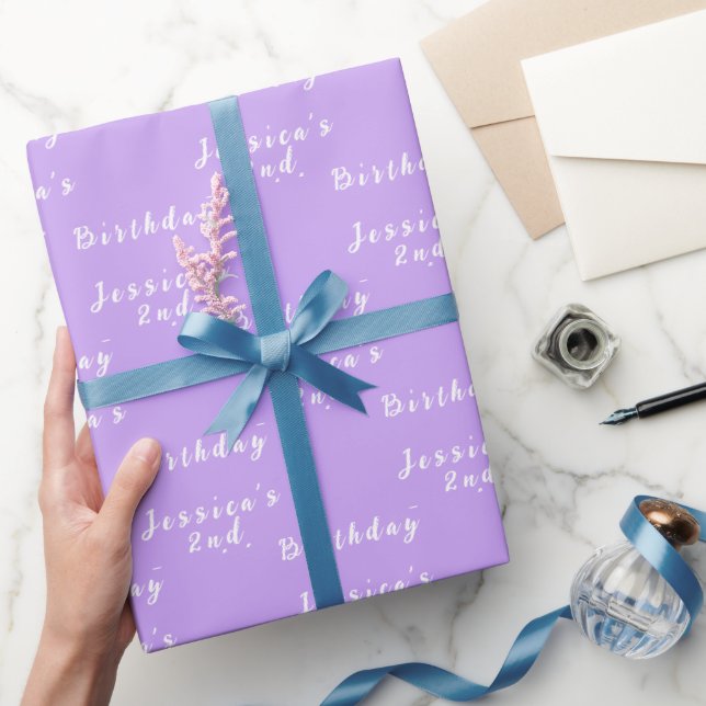 Papel De Presente 2º Aniversário Menina Fofo Roxo Simples Violeta (Presentear)