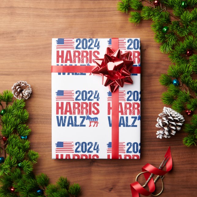 Papel De Presente 2024 Harris Walz Patriotic American Flag (Presente de Natal)
