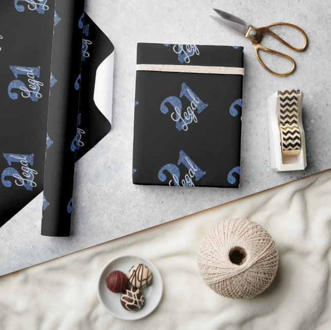 Papel De Presente 21 e jurídico | Blue Faux Glitter aniversário de 2 (Artesanato)