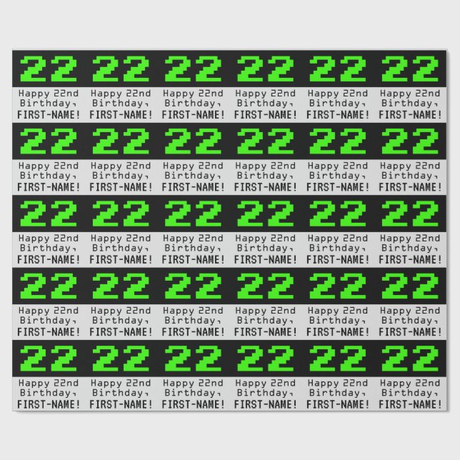 Papel De Presente 22º aniversário - Estilo Nerdy / Geeky "22" e Nome (Aberto)